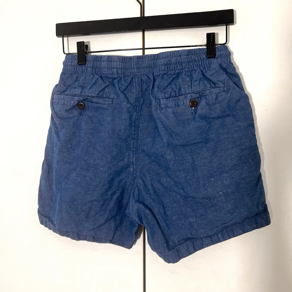 J. Crew Dock Shorts Mens S Blue Chambray Cotton Linen Drawstring Casual Preppy